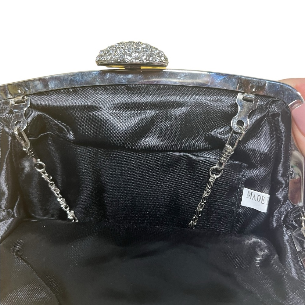 Black Satin Pouch Style Clutch Evening Bag - Picture 5 of 8
